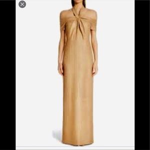 ST JOHN Luster Knit Sequin Gown Gold